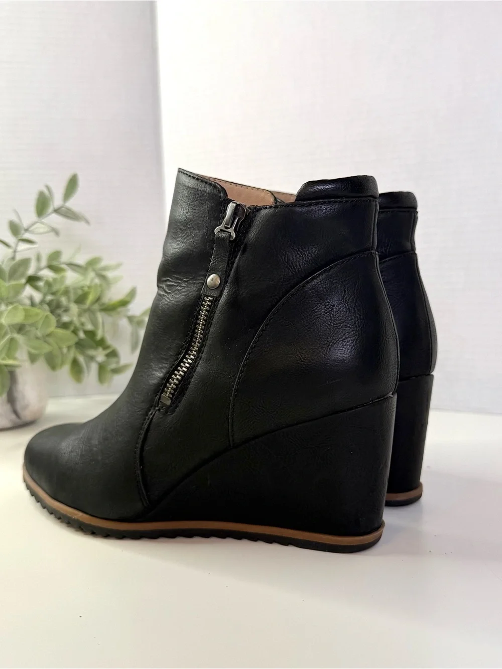 SOUL Naturalizer Haley Boot Women's Black Wedge Ankle Booties with Side Zip
